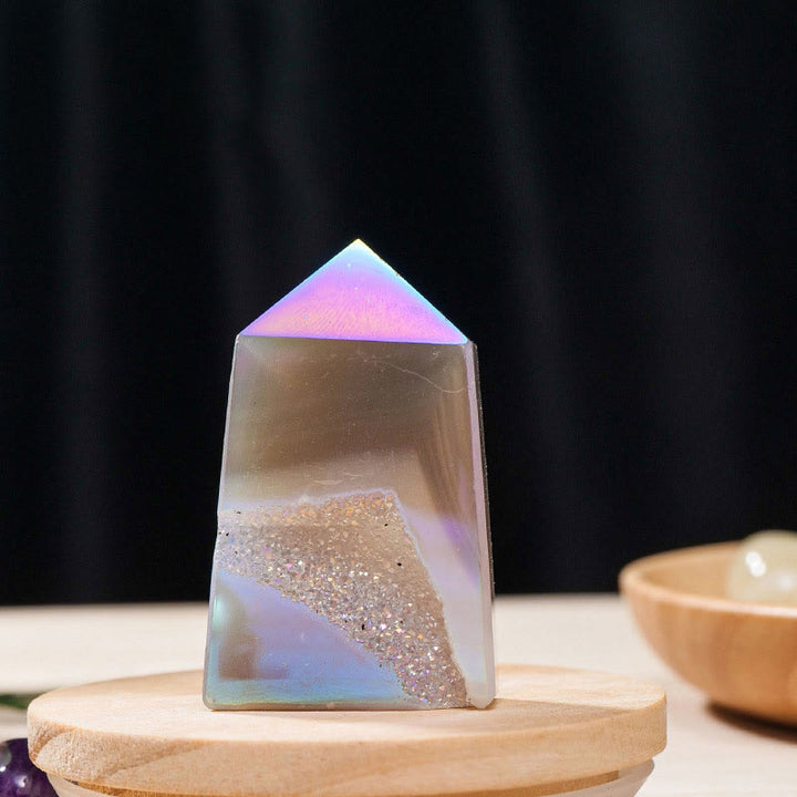 Varitas de cristal de cuarzo con aura de ángel de Olivenorma para decoración con piedras preciosas