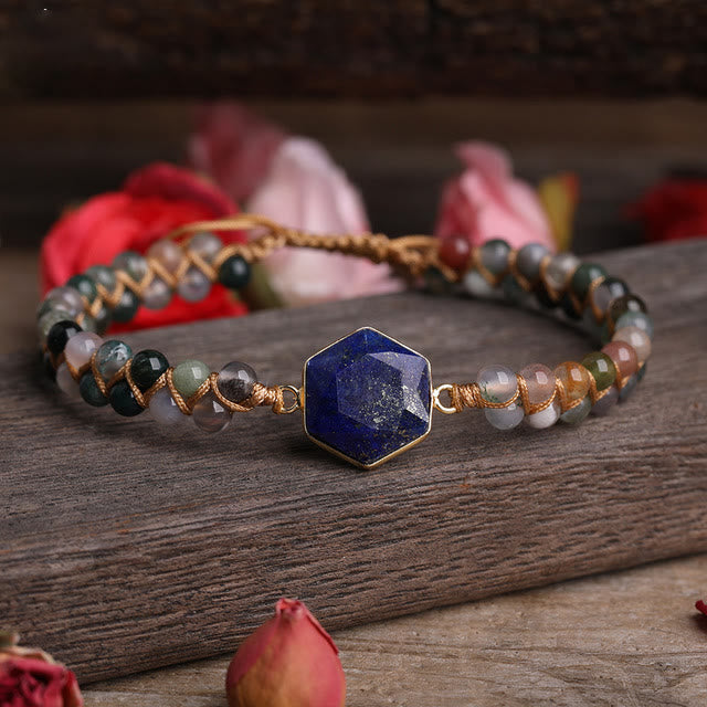 Pulsera trenzada de cuentas hexagonales de cristal crudo de Olivenorma