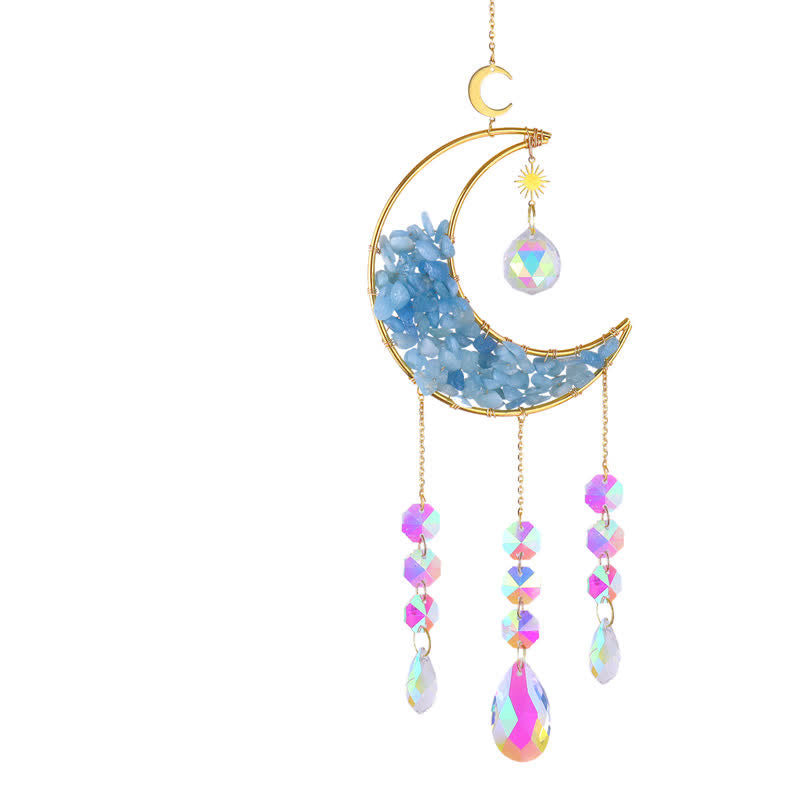 Atrapasol con forma de carillón de viento y reloj de arena de cristal lunar de Olivenorma