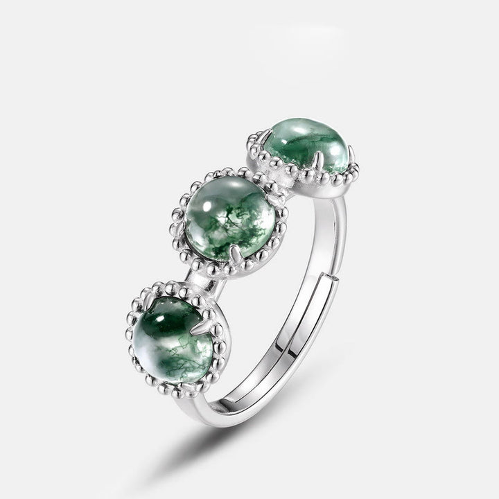 Anillo ajustable de ágata musgosa redonda de tres piezas de Olivenorma 