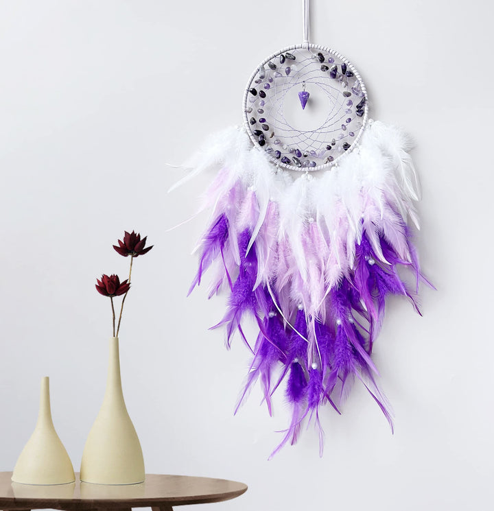 Colgante de péndulo de grava y amatista de Olivenorma Atrapasueños morado 