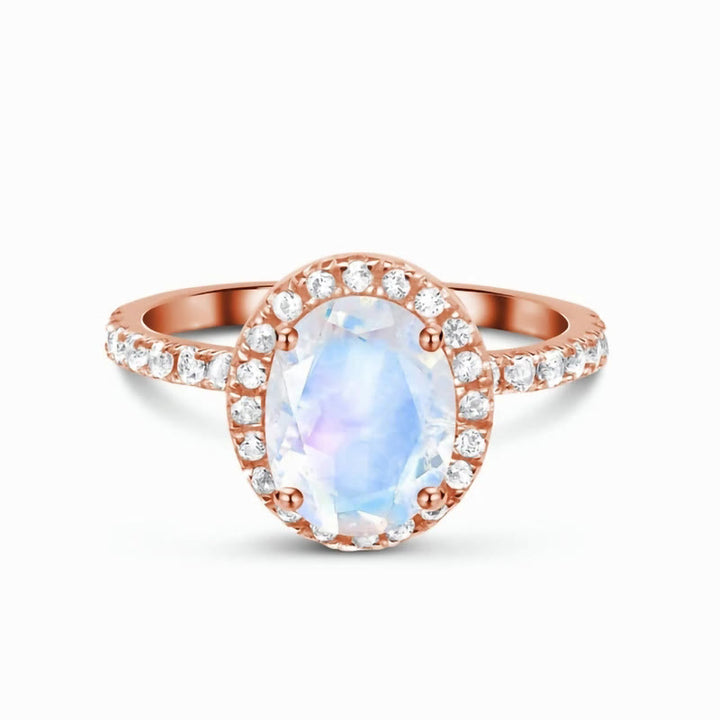 Anillo de oro rosa con piedra lunar de lujo de Olivenorma