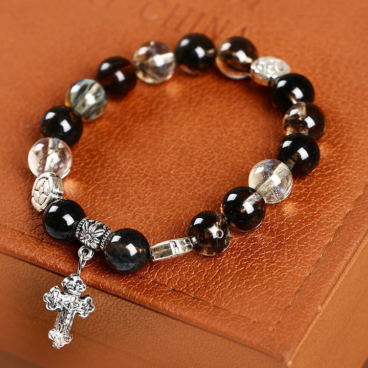 Pulsera con simbolo de cruz de piedra natural