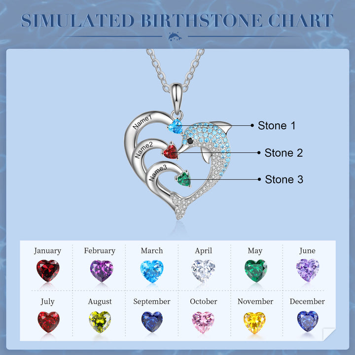Collar con colgante de piedra grabado con forma de delfín y corazón de Olivenorma
