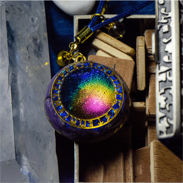 Anillo de orgón con colgante de estrella de turmalina arcoíris y crono de Olivenorma