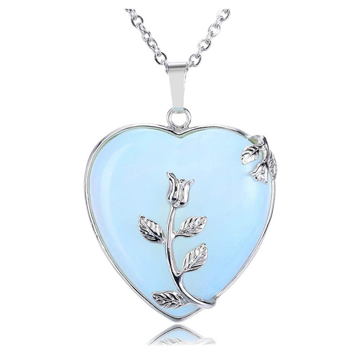 Collar de piedras preciosas rosas en forma de corazón de Olivenorma
