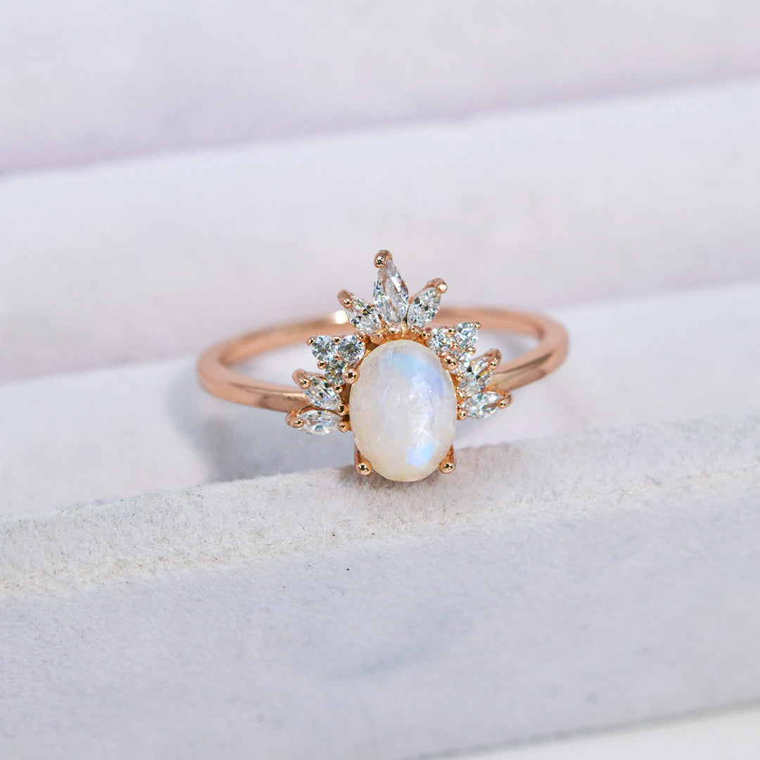Anillo de plata de ley S925 con ópalo y piedra lunar ovalada de Olivenorma
