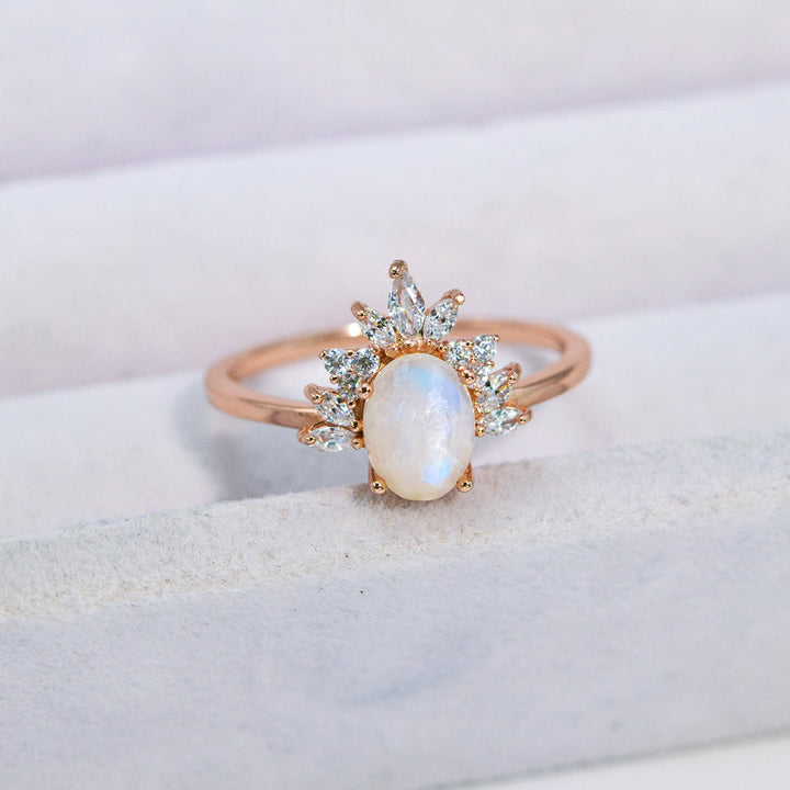 Anillo de plata de ley S925 con ópalo y piedra lunar ovalada de Olivenorma