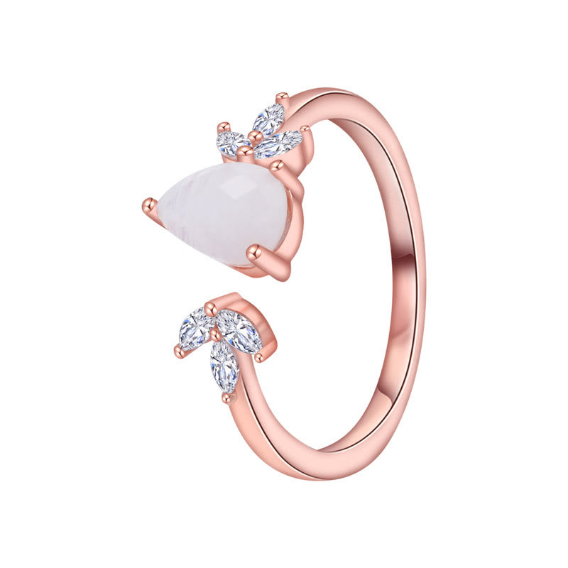 Anillo ajustable con hoja de circón blanco y piedra lunar facetada de Olivenorma