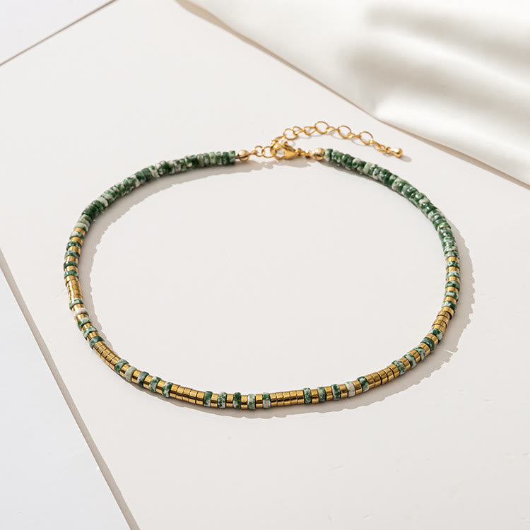 Collar de cuentas apilables de ágata musgosa y esmeralda de Olivenorma
