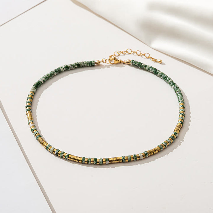Collar de cuentas apilables de ágata musgosa y esmeralda de Olivenorma