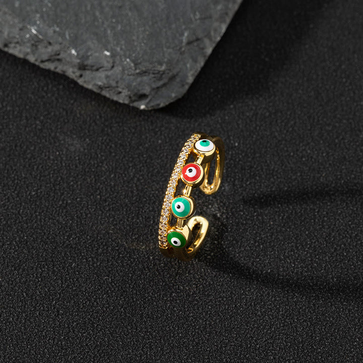 Anillo de circonita blanca de Olivenorma Anillo ajustable con diseño de mal de ojo