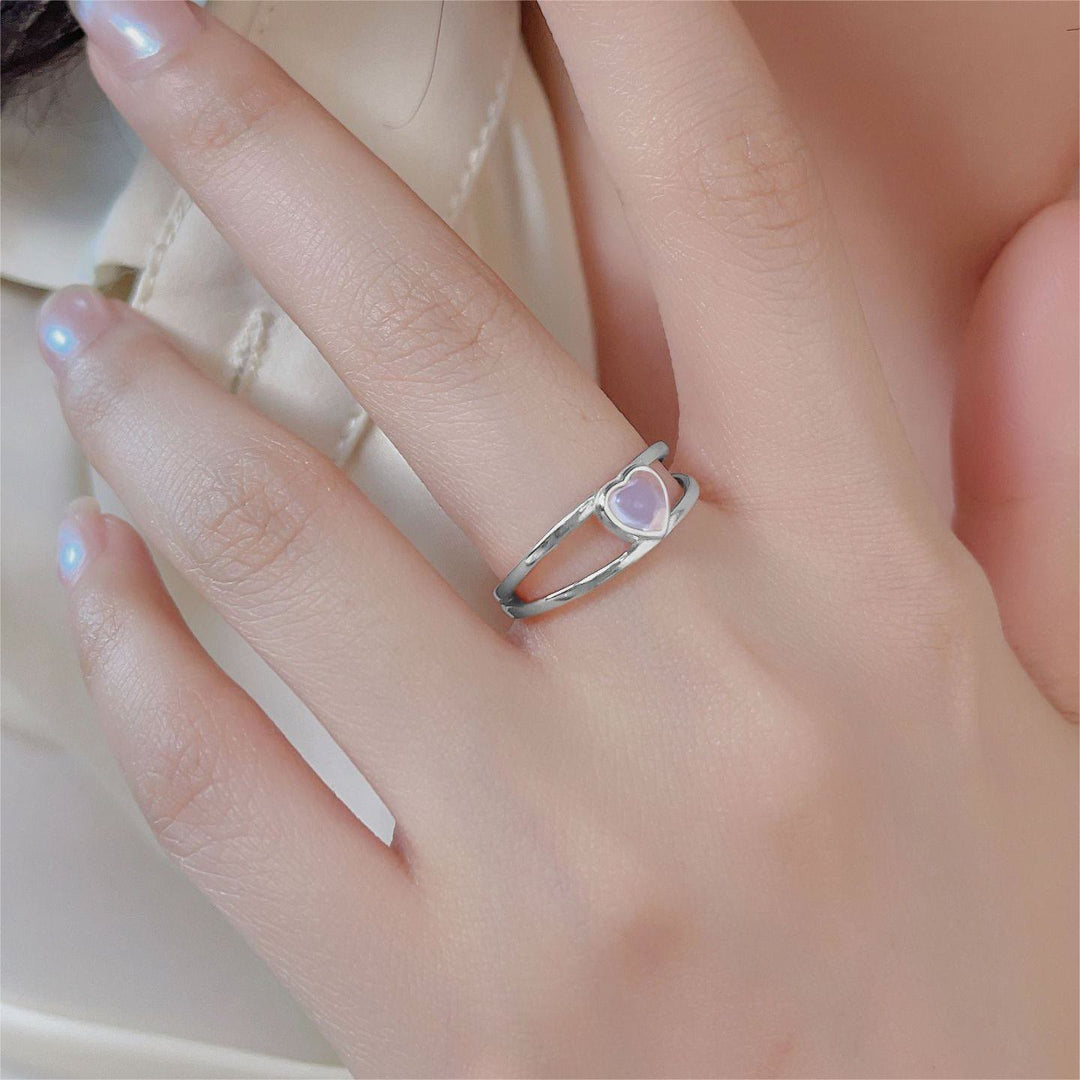 Anillo de plata 925 con forma de corazón y piedra lunar natural de Olivenorma 