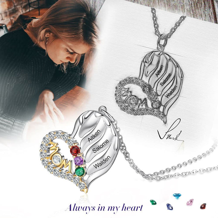 Collar con forma de corazón de medio diamante y piedras de nacimiento para madres de Olivenorma