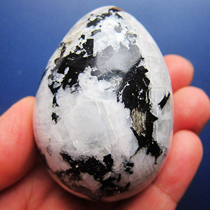 Huevo de cristal de turmalina y piedra lunar de Pascua Nuevos comienzos