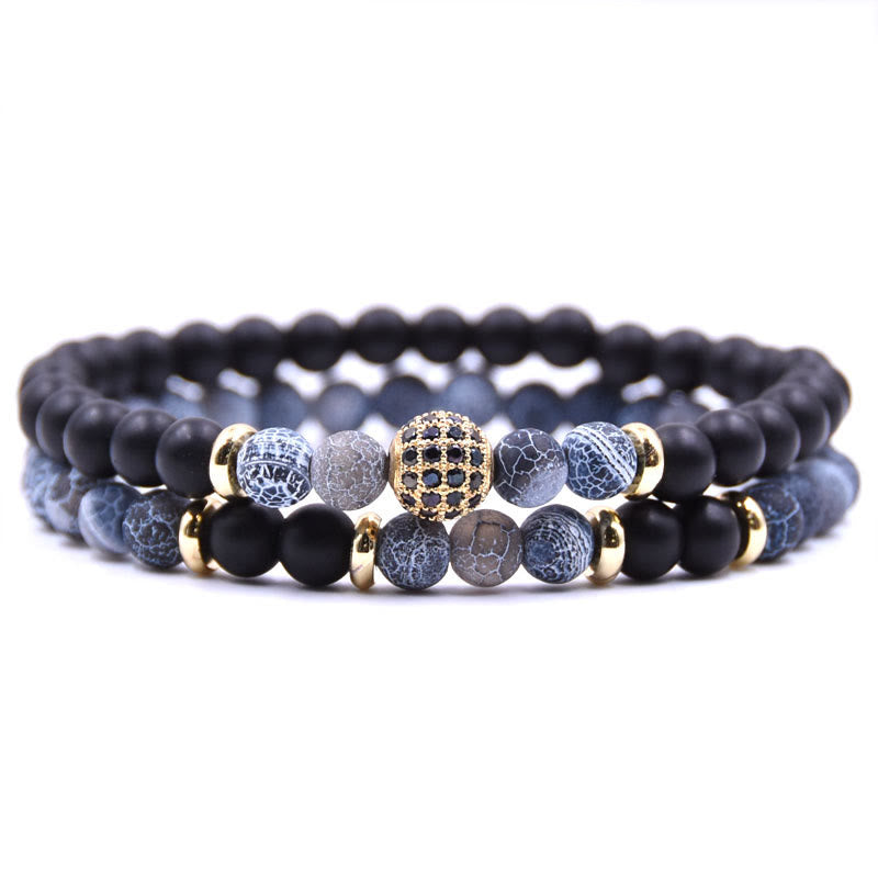 Pulsera de cuentas de cristal natural de dos capas para hombre de Olivenorma