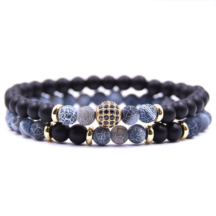 Pulsera de cuentas de cristal natural de dos capas para hombre de Olivenorma