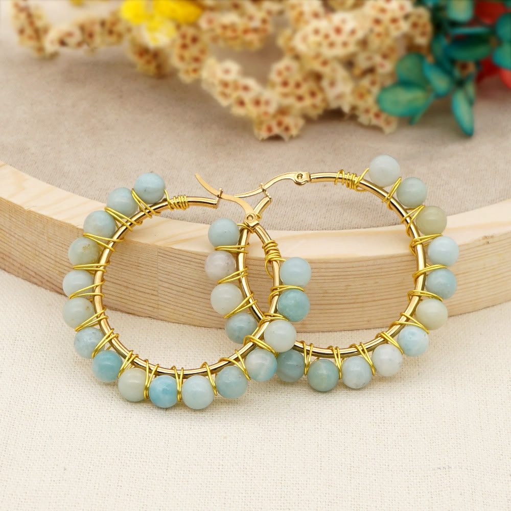 Pendientes de aro grandes con cuentas de cristal natural estilo bohemio de Olivenorma