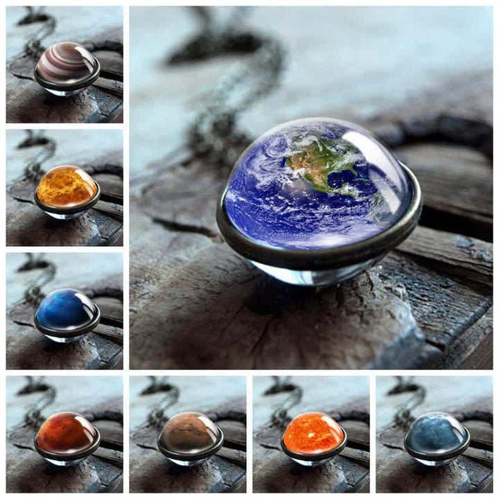 Collar con planetas y bolas de cristal de doble cara de Olivenorma