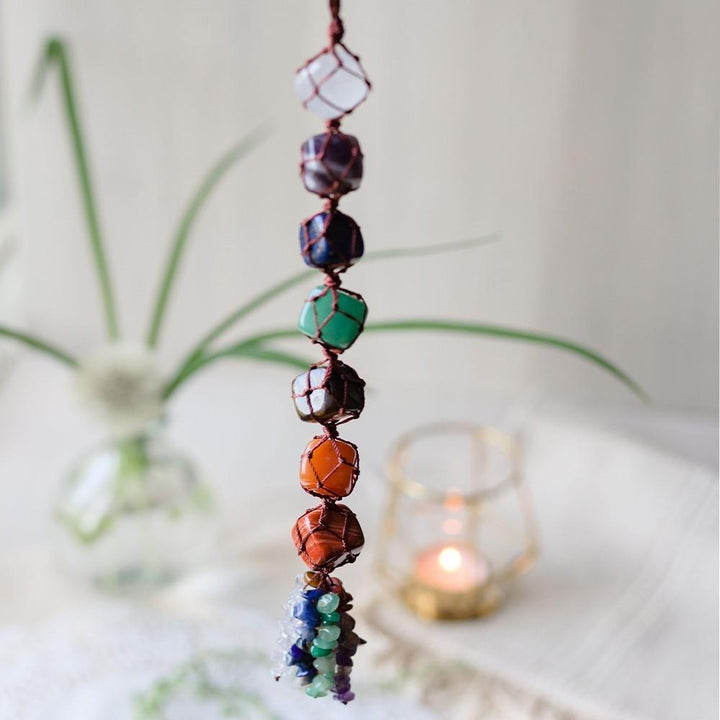Borla decorativa de meditación con piedra Reiki para la curación de los 7 chakras de Olivenorma