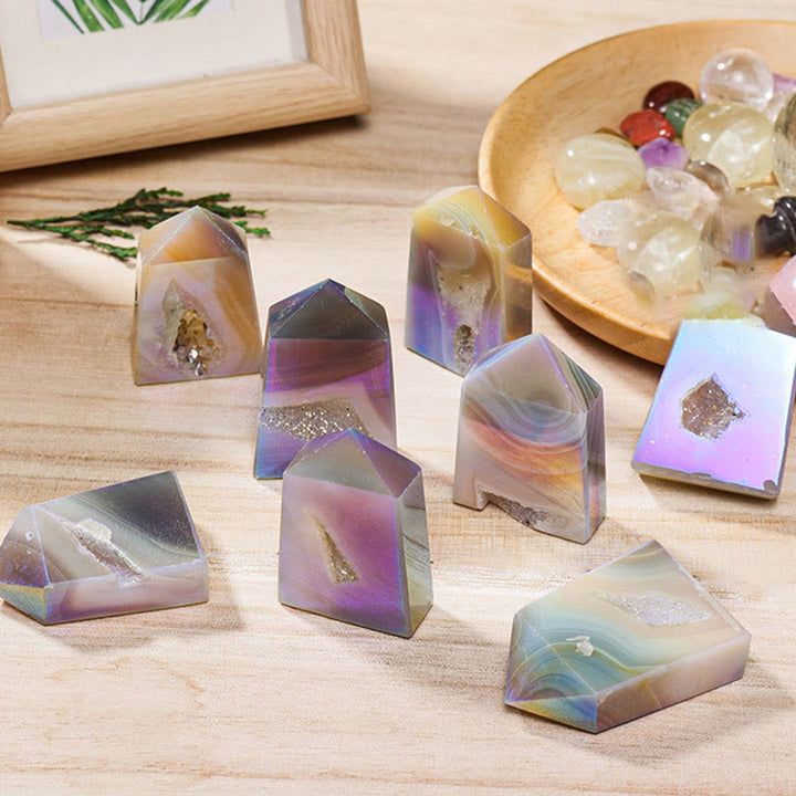 Varitas de cristal de cuarzo con aura de ángel de Olivenorma para decoración con piedras preciosas
