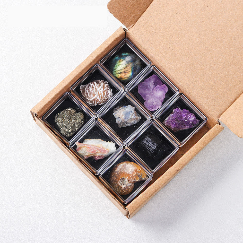 Juego de 9 cristales naturales Olivenorma en caja de regalo