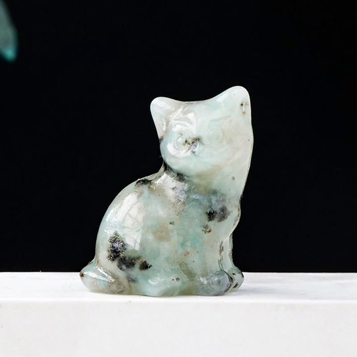 Adorno con piedra preciosa tallada en forma de gato de la suerte de cristal natural de Olivenorma