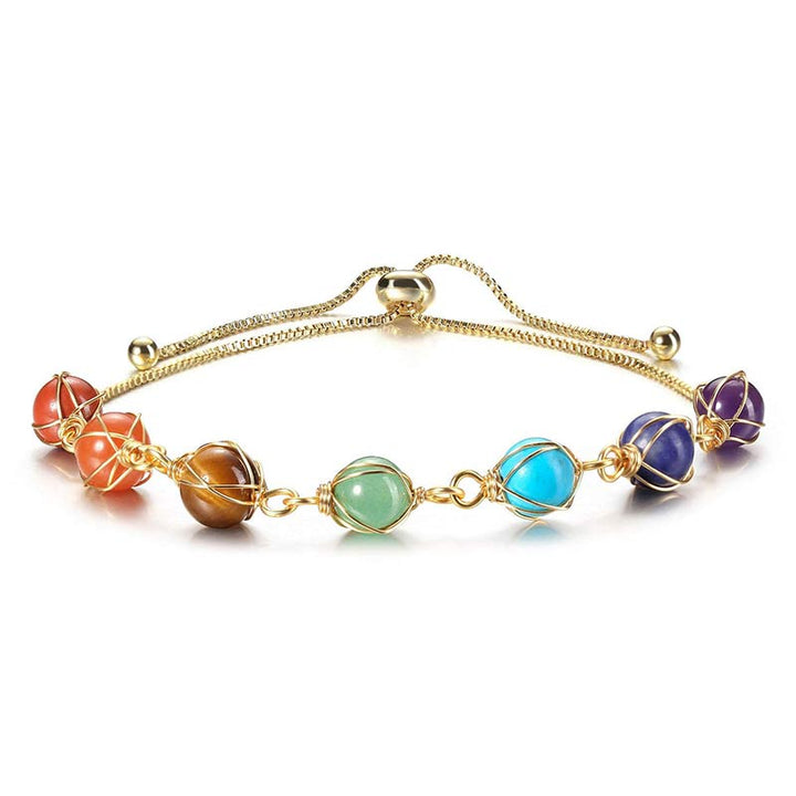 Pulsera de yoga ajustable de color dorado natural con chakras 