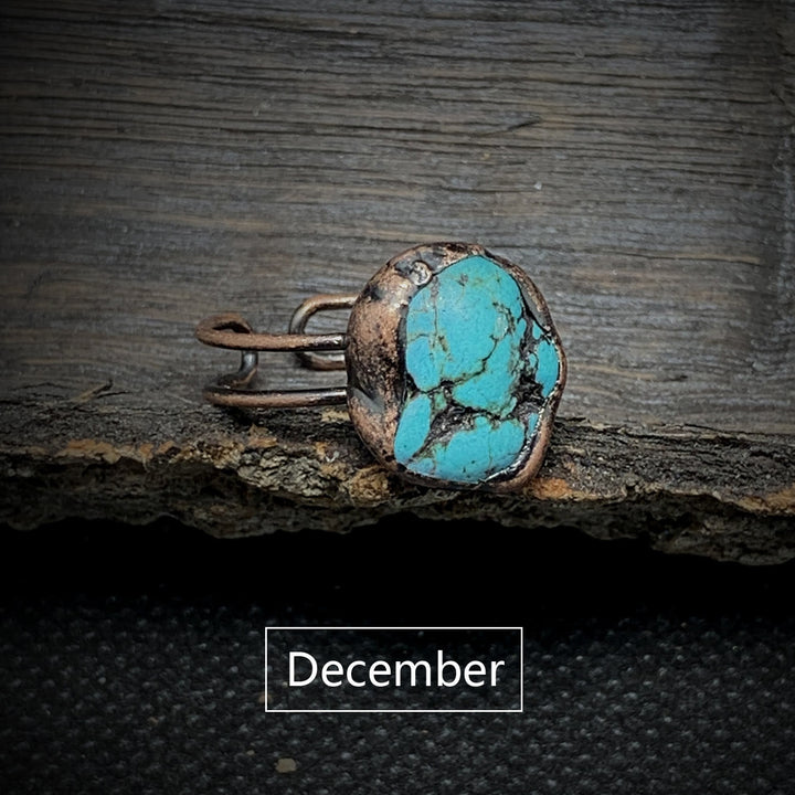 Anillo ajustable con doce piedras de nacimiento de piedra irregular natural en bruto de Olivenorma 
