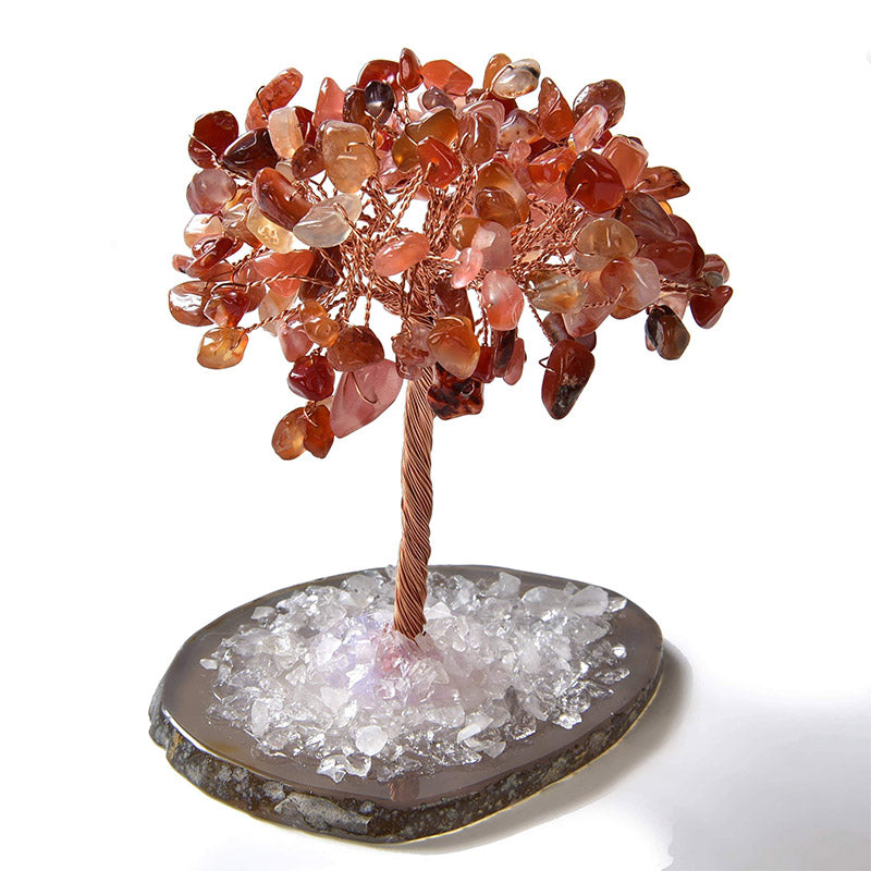 Árbol Feng Shui de piedra preciosa natural cornalina de Olivenorma con base de ágata