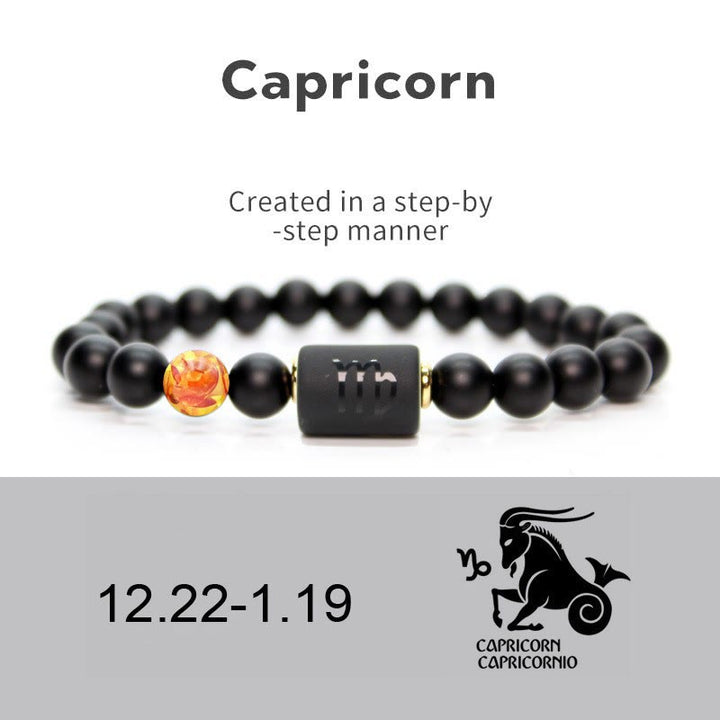 Pulsera de hombre con ónix negro natural del zodiaco de Olivenorma 