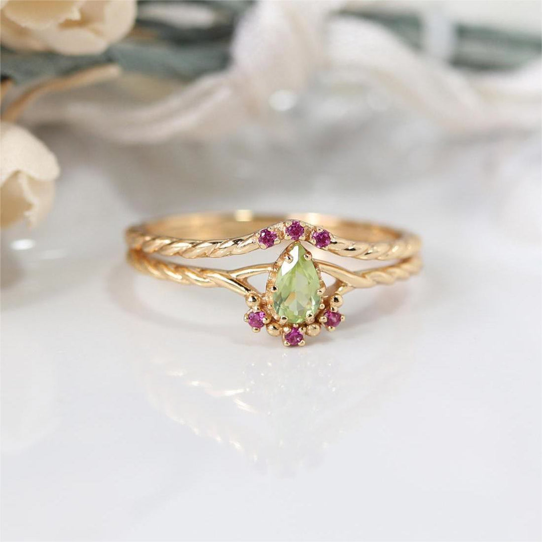 Juego de anillos ajustables apilables con cristales de color rosa peridoto delicado de Olivenorma 