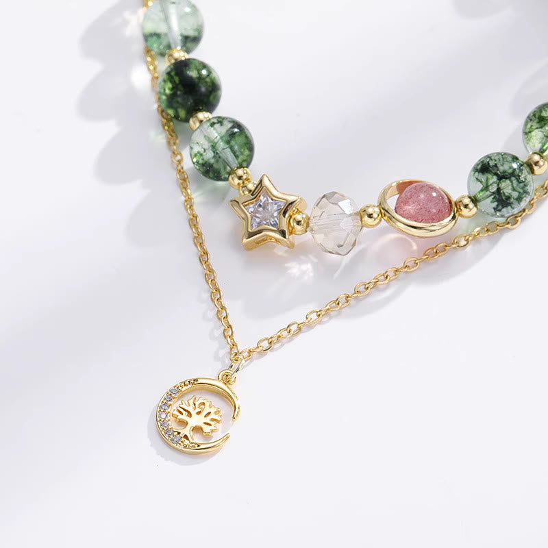 Pulsera con colgante de árbol de la vida y cuentas de ágata musgosa de Olivenorma
