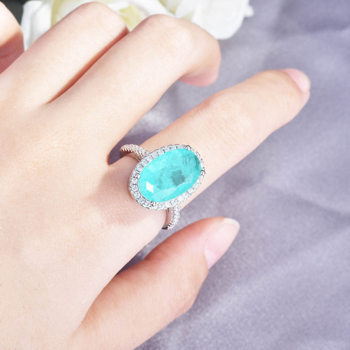 Anillo de compromiso ajustable con turmalina Paraiba ovalada grande de Olivenorma