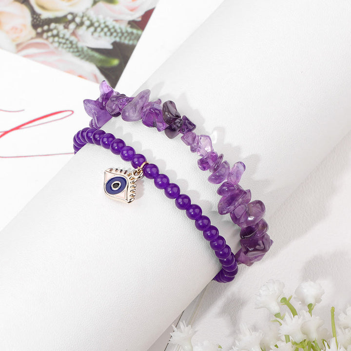 Juego de pulseras de cristal de doble capa con colgante de ojo malvado de Olivenorma