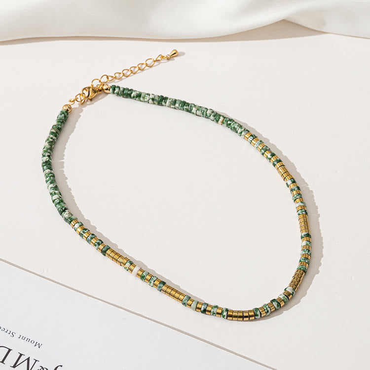 Collar de cuentas apilables de ágata musgosa y esmeralda de Olivenorma