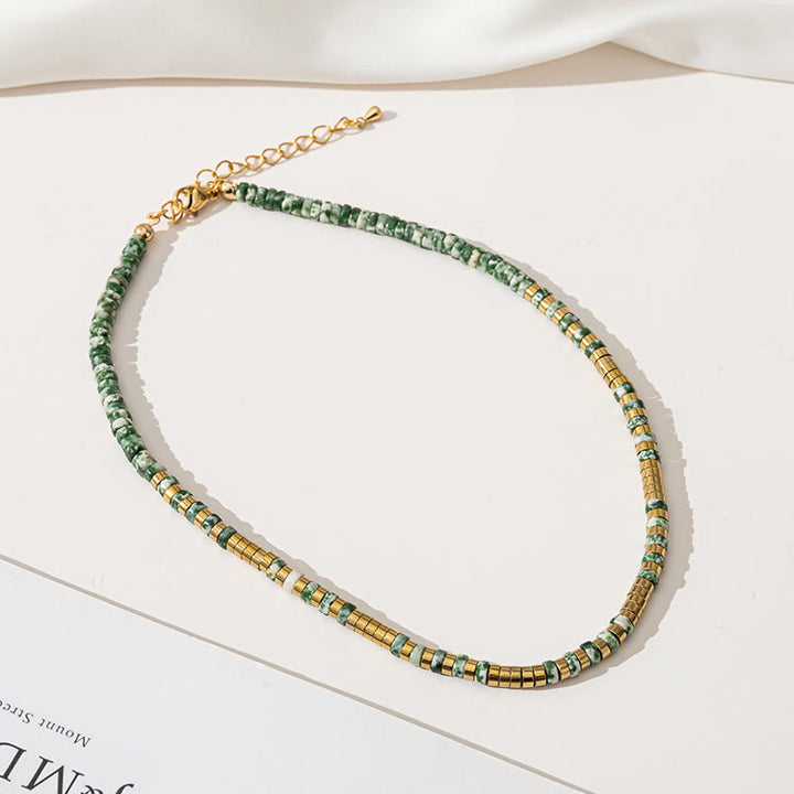 Collar de cuentas apilables de ágata musgosa y esmeralda de Olivenorma