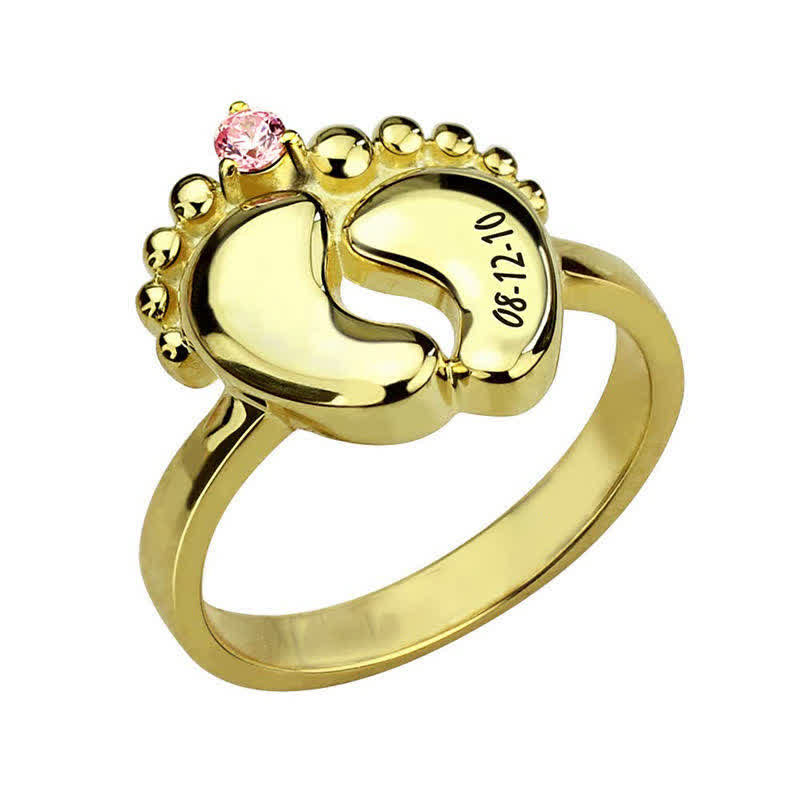 Anillo con piedras de nacimiento grabadas con pies de bebé de Olivenorma Creative
