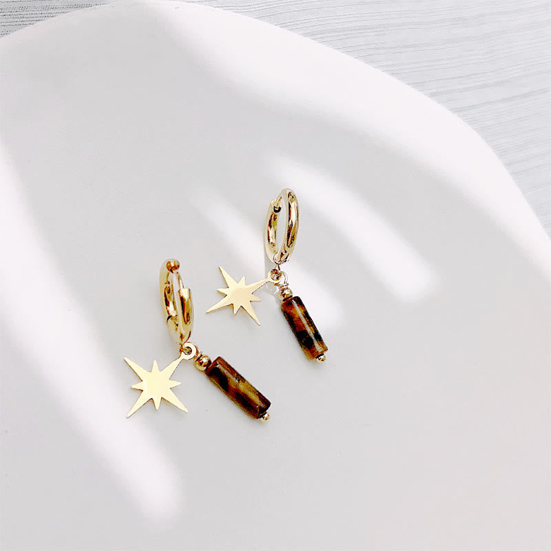 Pendientes, collar y pulsera con colgante de estrella de ojo de tigre natural de Olivenorma
