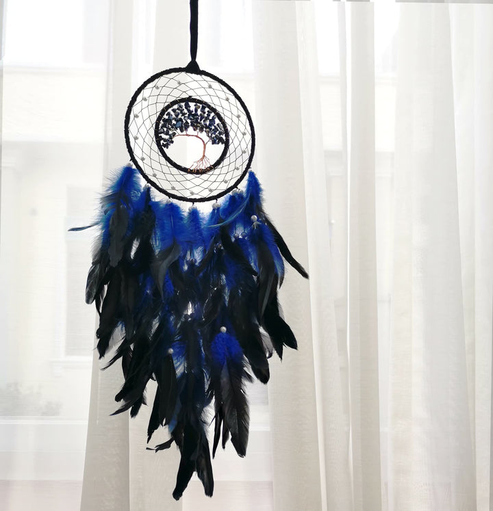 Atrapasueños de grava de sodalita azul con forma de árbol de la vida de Olivenorma