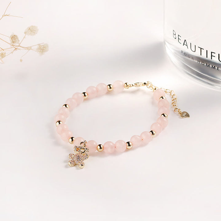 Pulsera con dije de oso de cristal de amatista de 6 mm de Olivenorma 