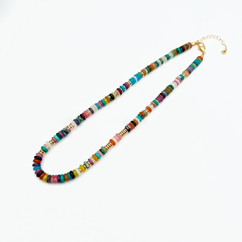 Pulsera y collar con piedras preciosas y cuentas redondas de cristal mixtas estilo bohemio de Olivenorma 