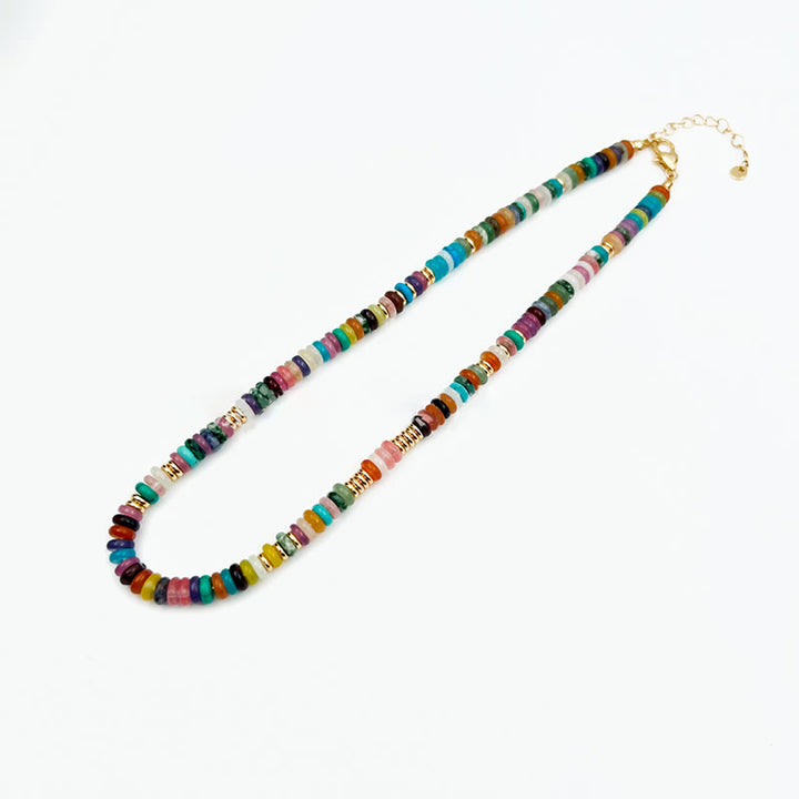 Pulsera y collar con piedras preciosas y cuentas redondas de cristal mixtas estilo bohemio de Olivenorma 