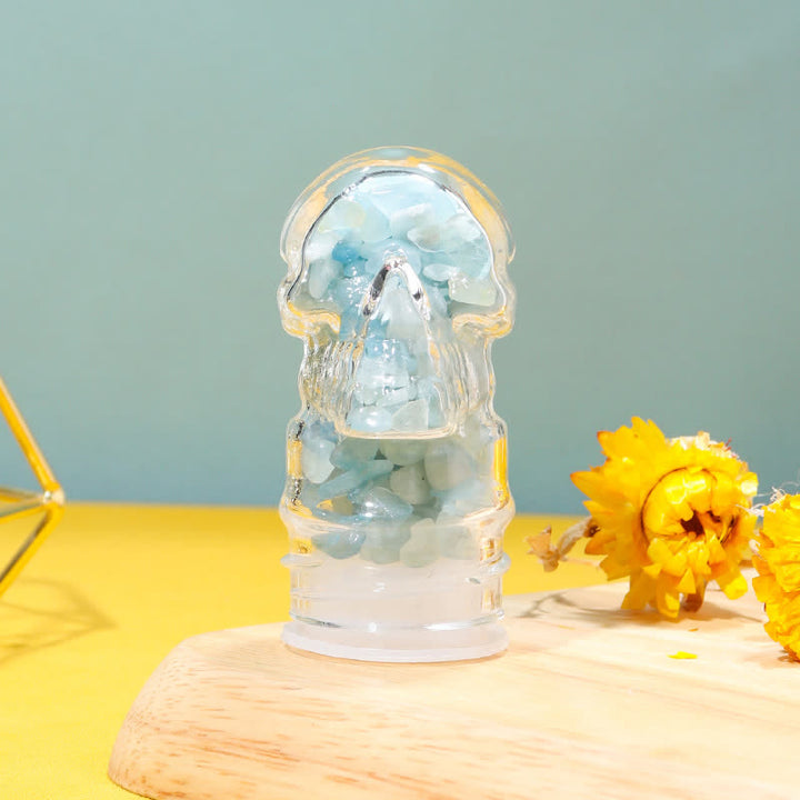 Botella de agua con decoración de cristal con forma de calavera de Olivenorma.