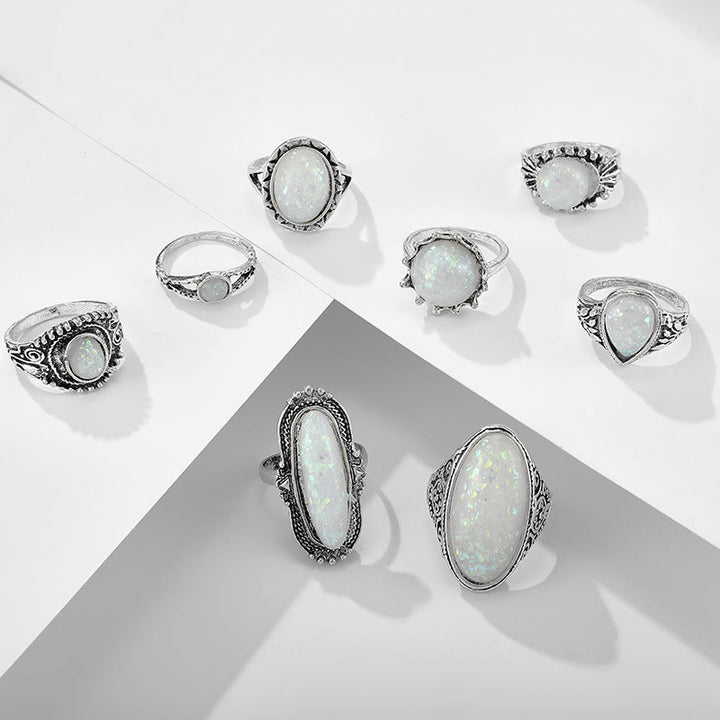 Juego de 8 anillos de ópalo ovalado redondo de Olivenorma