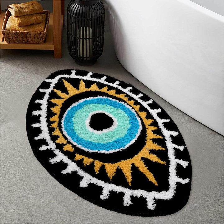 Alfombra antideslizante lavable para baño con diseño de ojo malvado negro de Olivenorma 
