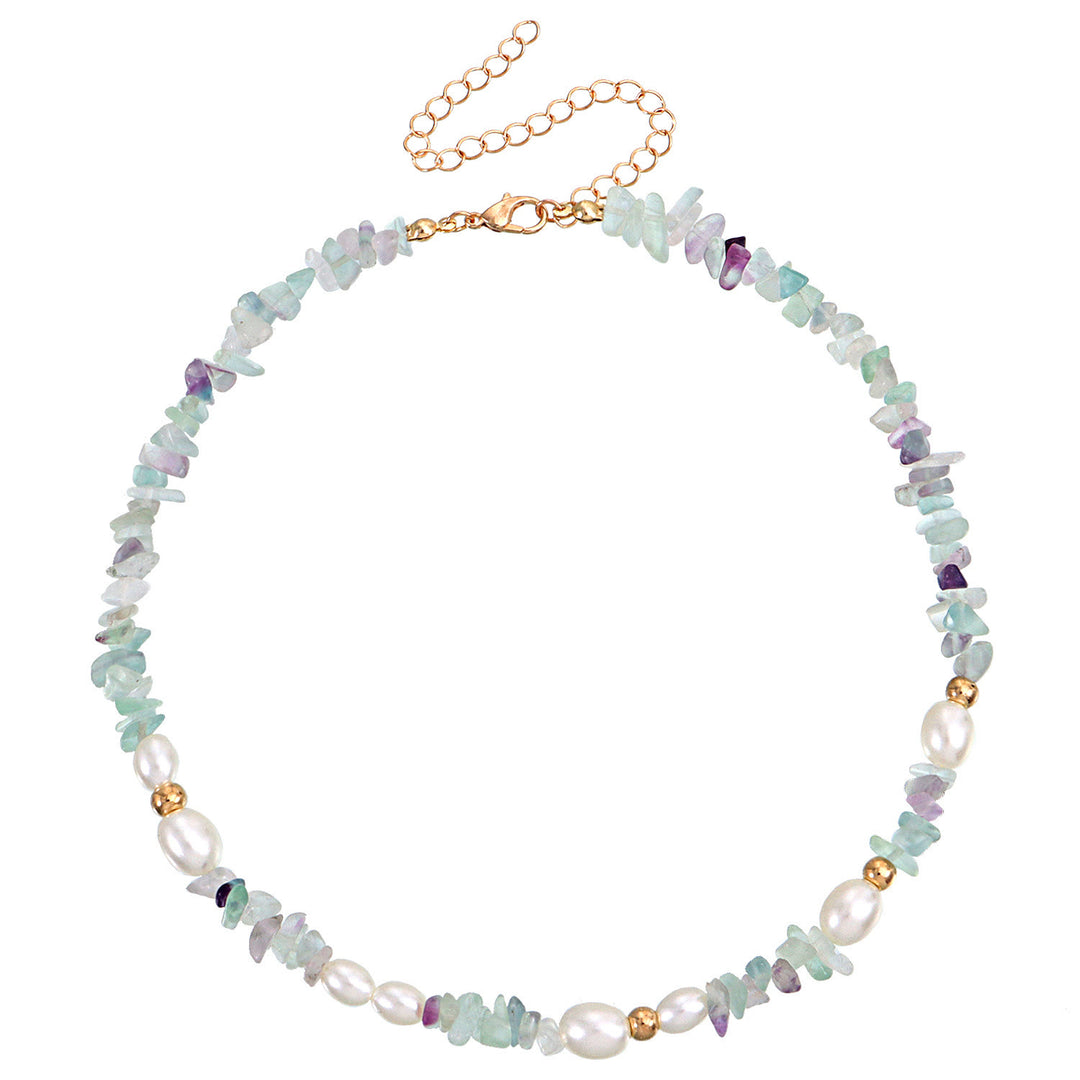 Collar de piedra irregular natural con perla bohemia de Olivenorma