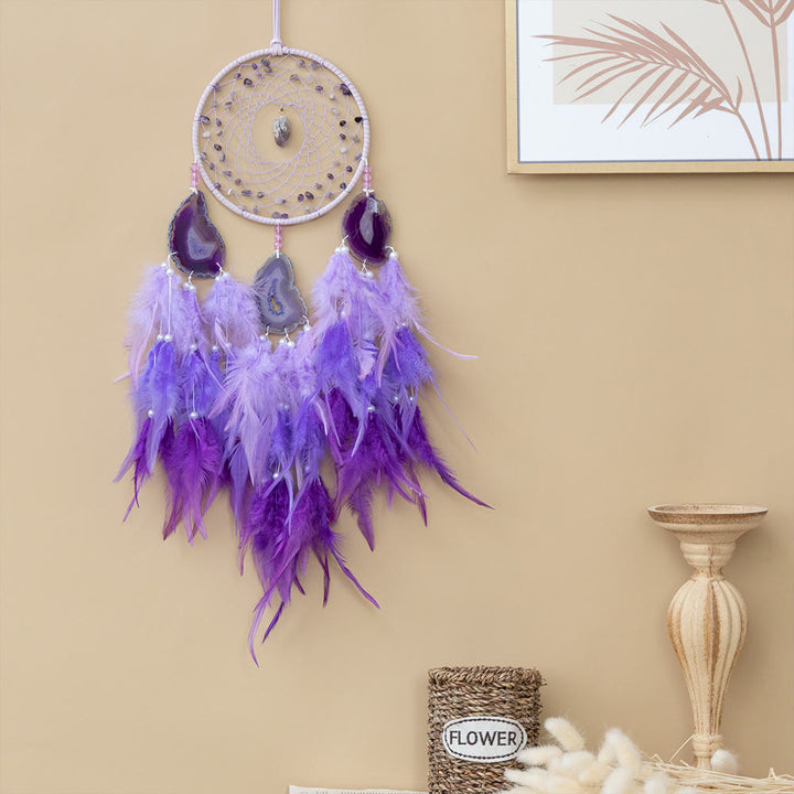 Atrapasueños de flores trenzadas de ágata morada y amatista de Olivenorma
