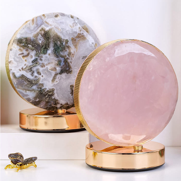 Lámpara de mesa de noche de piedra de cristal natural Olivenorma Decoración con piedras preciosas