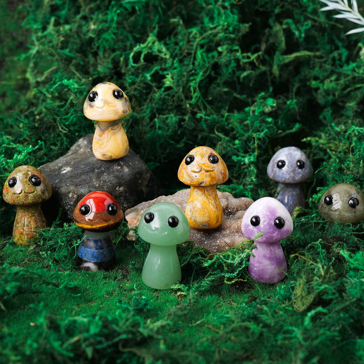 Adornos de piedras preciosas para mascotas con forma de hongo de cristal natural de Olivenorma